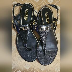 Ralph Lauren Black & Gold Thong Flat Sandals Size 7